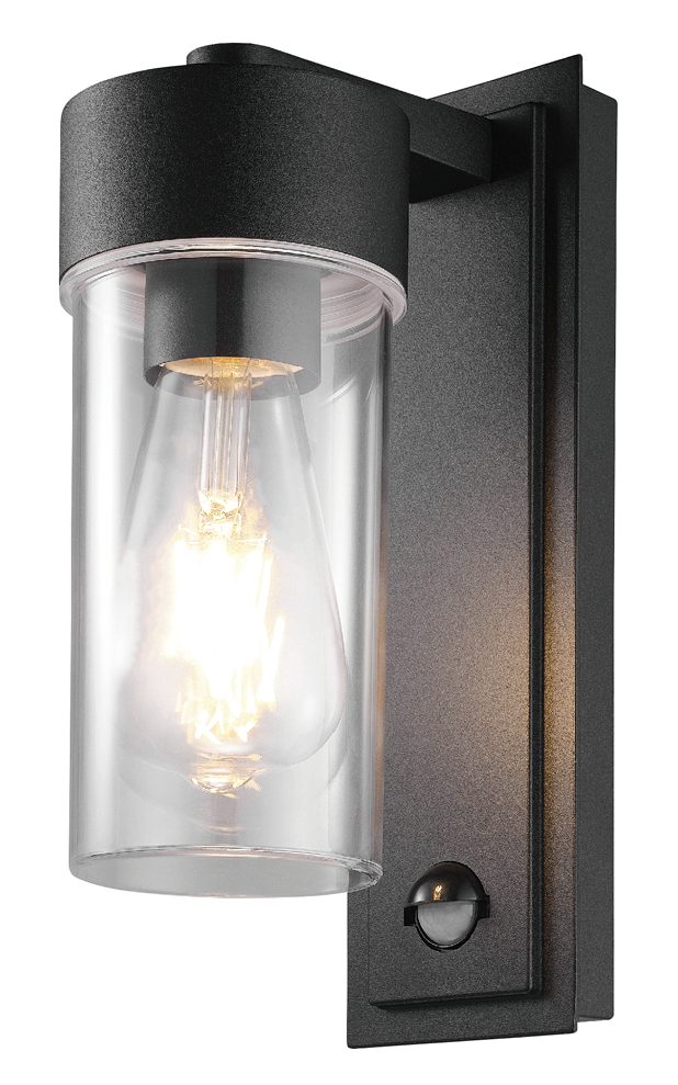 Kosnic ALP-BLK/S Alpine E27 Modern Wall Lantern with Sensor IP44 Black