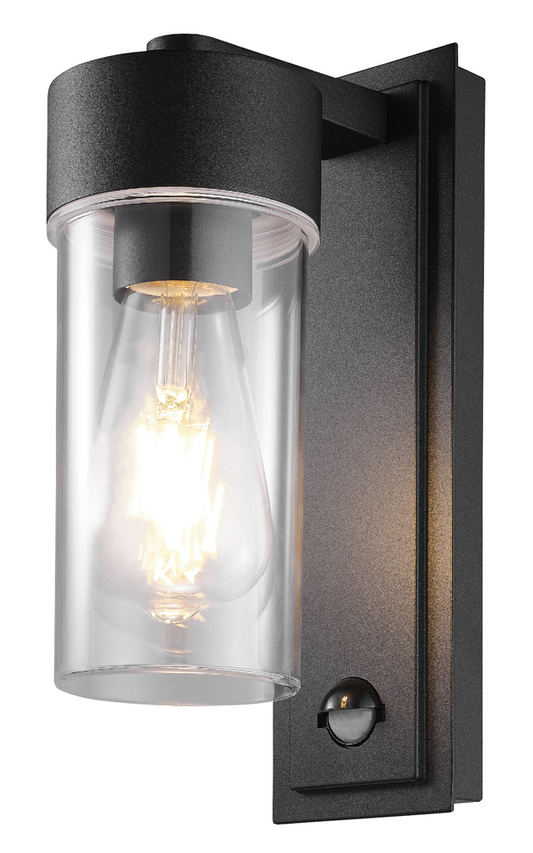 Kosnic ALP-BLK/S Alpine E27 Modern Wall Lantern with Sensor IP44 Black