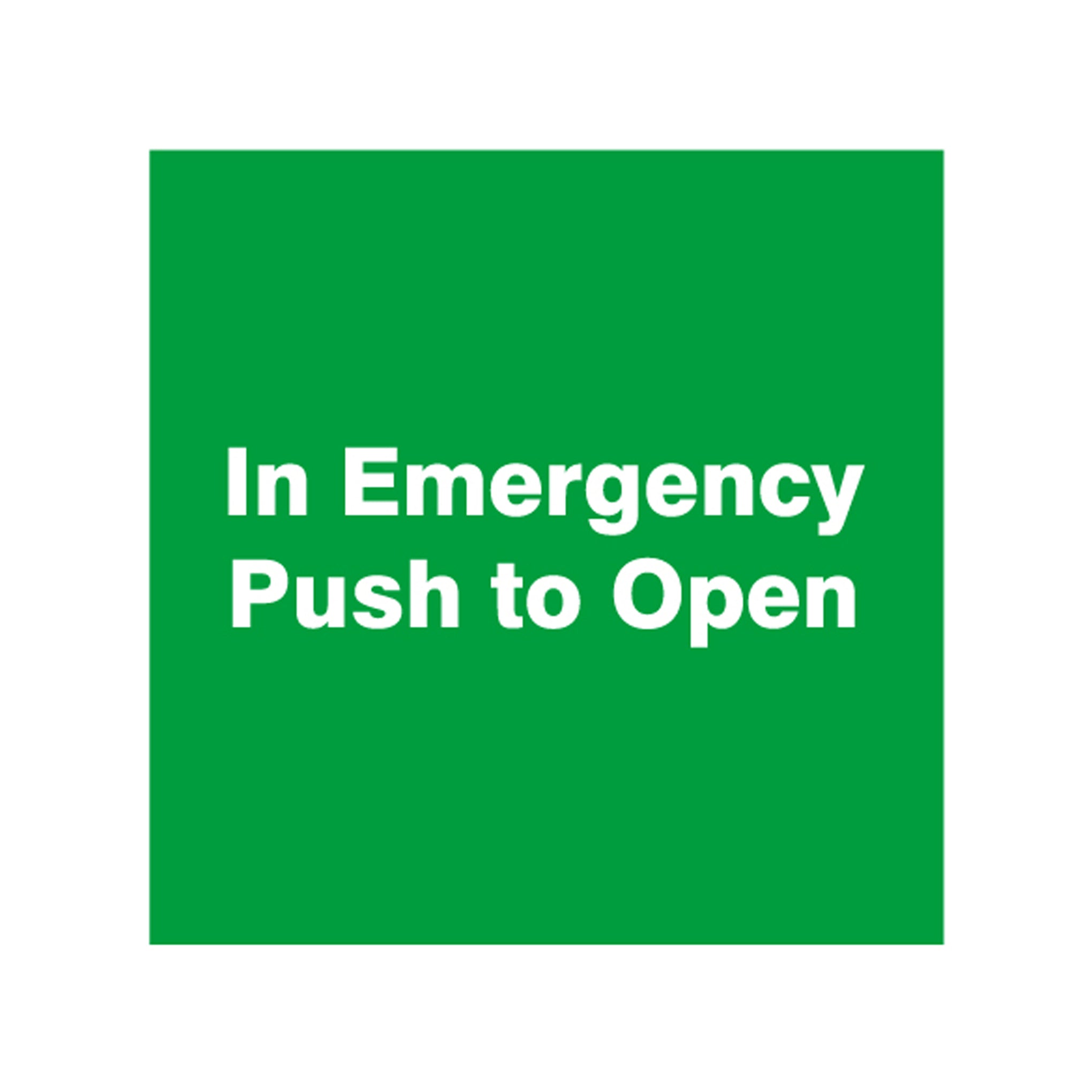 RGL AS0002 150 x 150mm 'In Emergency Push To Open' Safety Sign White / Green