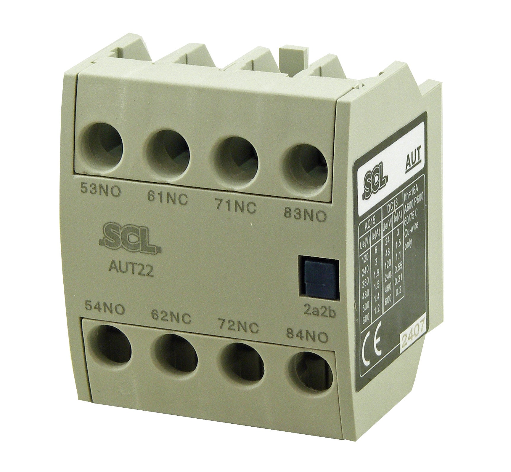 Switchtec AUT22 2 N/O + 2 N/C Top Mount Auxiliary Contact Block