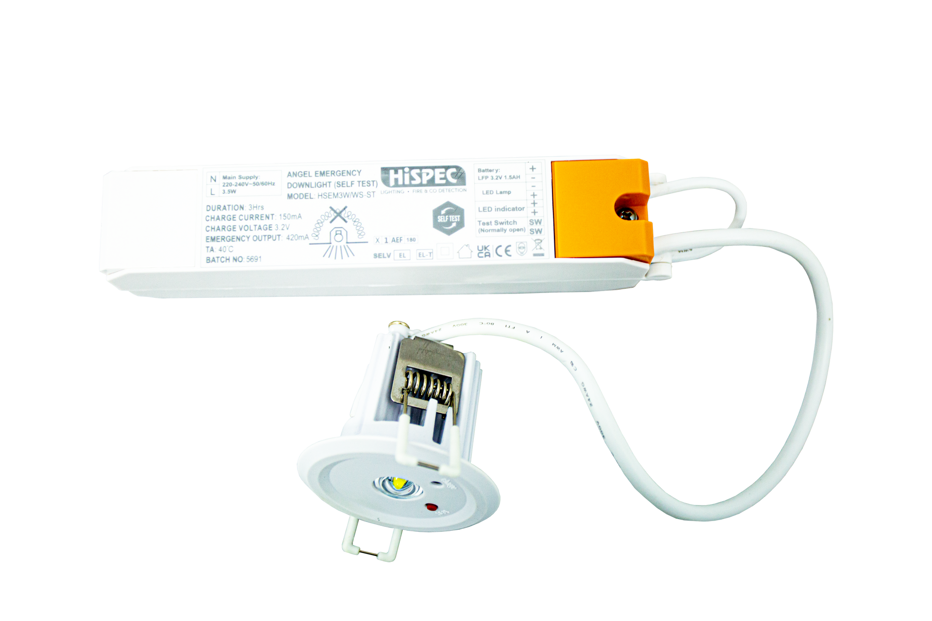 Hispec HSEM3W/WS-ST Angel 3.5W LED Self-Test Emergency Downlight White IP20 White