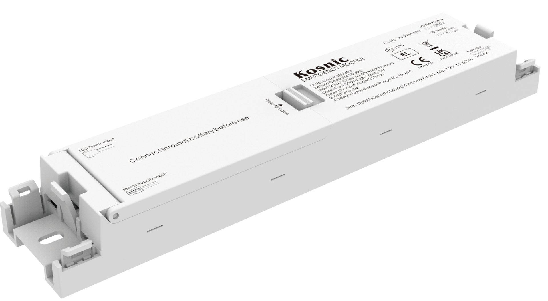 Kosnic BEM303/DA Batten UEM Dali 3W DALI-2 & Self-Test Emergency Module White