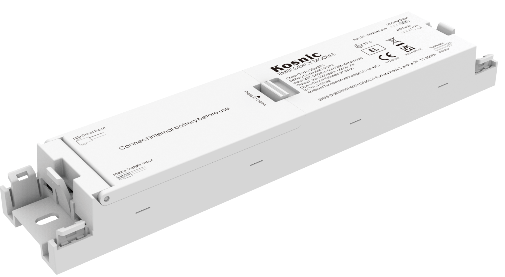 Kosnic BEM303/DA Batten UEM Dali 3W DALI-2 & Self-Test Emergency Module White
