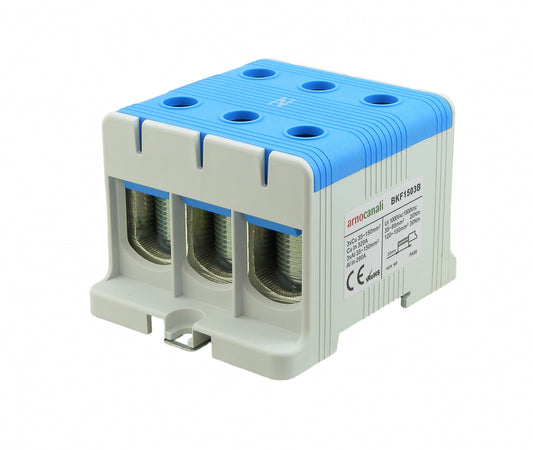Switchtec BKF1503B Arnocanali 150mm 320A Three Hole Compact Din Rail Terminal Block Blue
