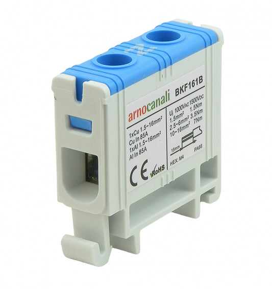 Switchtec BKF161B Arnocanali 16mm 75A Single Hole Compact Din Rail Terminal Block Blue