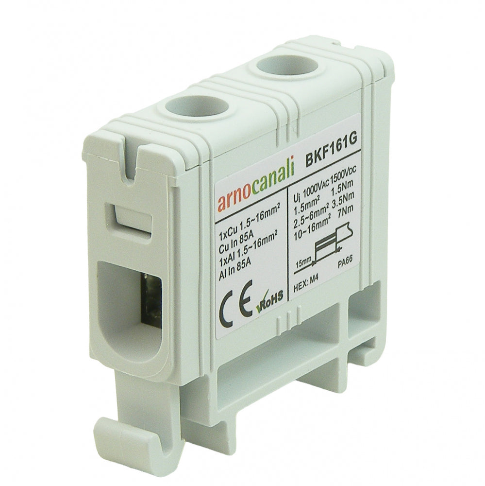 Switchtec BKF161G Arnocanali 16mm 75A Single Hole Compact Din Rail Terminal Block Grey
