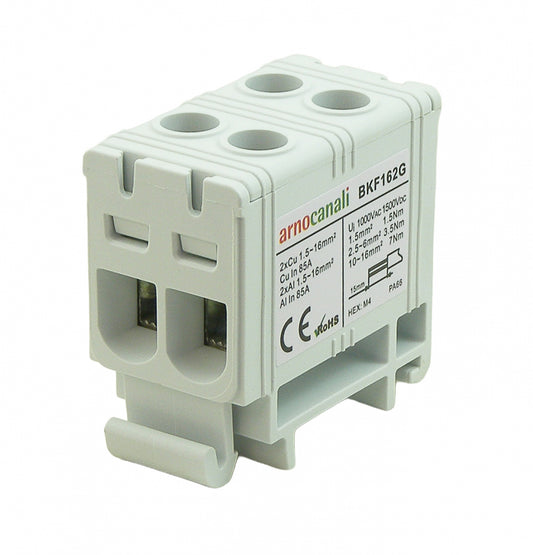 Switchtec BKF162G Arnocanali 16mm 75A Two Hole Compact Din Rail Terminal Block Grey