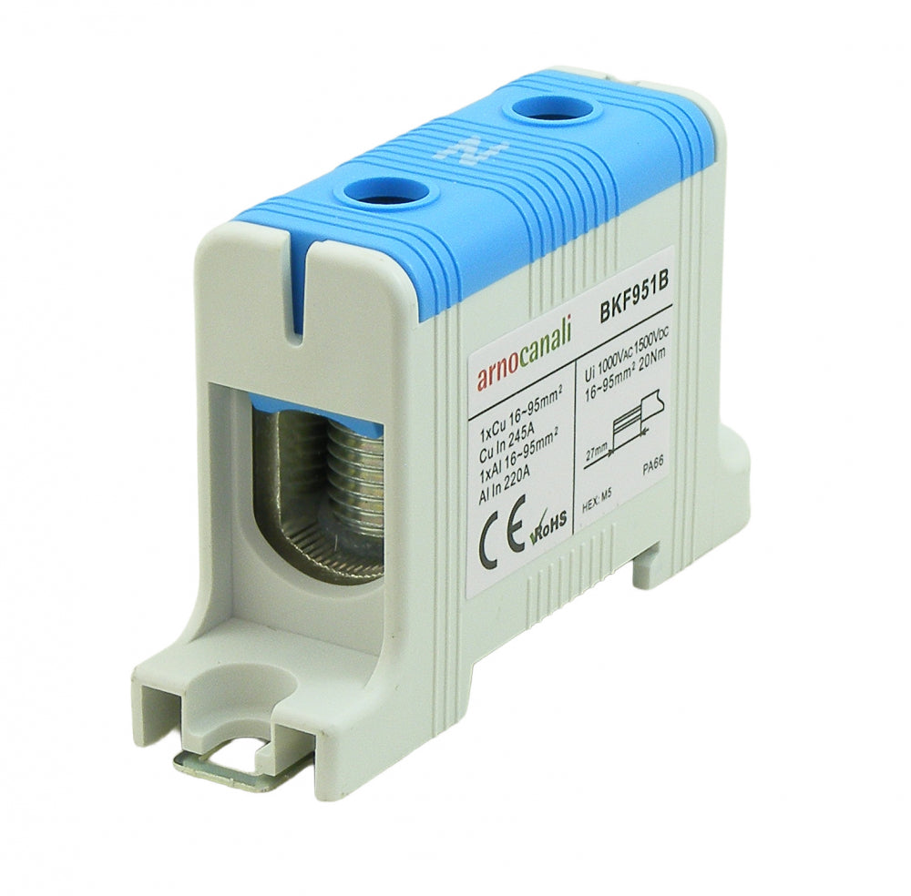 Switchtec BKF951B Arnocanali 95mm 245A Single Hole Compact Din Rail Terminal Block Blue