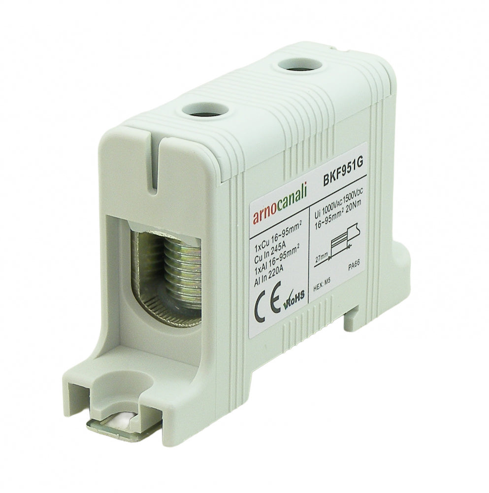 Switchtec BKF951G Arnocanali 95mm 245A Single Hole Compact Din Rail Terminal Block Grey