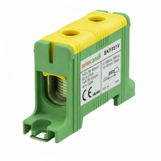 Switchtec BKF951V Arnocanali 95mm 245A Single Hole Compact Din Rail Terminal Block Green / Yellow
