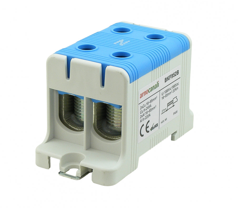 Switchtec BKF952B Arnocanali 95mm 245A Two Hole Compact Din Rail Terminal Block Blue