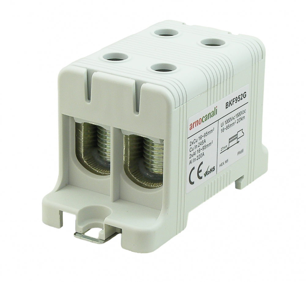 Switchtec BKF952G Arnocanali 95mm 245A Two Hole Compact Din Rail Terminal Block Grey