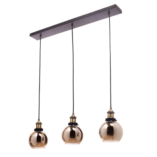 Forum 39001022 Carter 3 x E27 Diner Pendant with Smoked Glass Shades Matt Black
