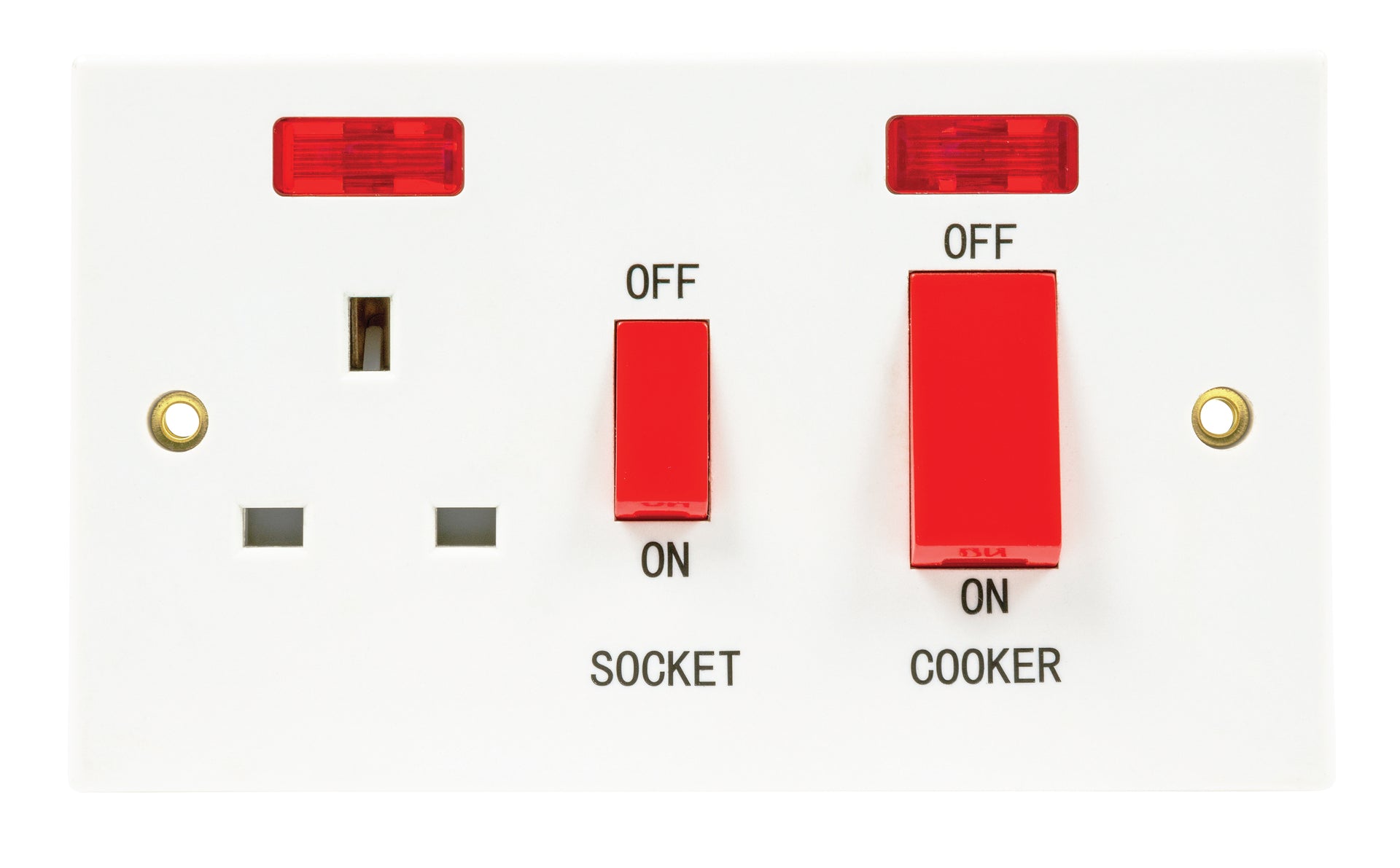 Niglon CC45DPN 2 Gang 45A DP Cooker Control Unit with Neon White Moulded
