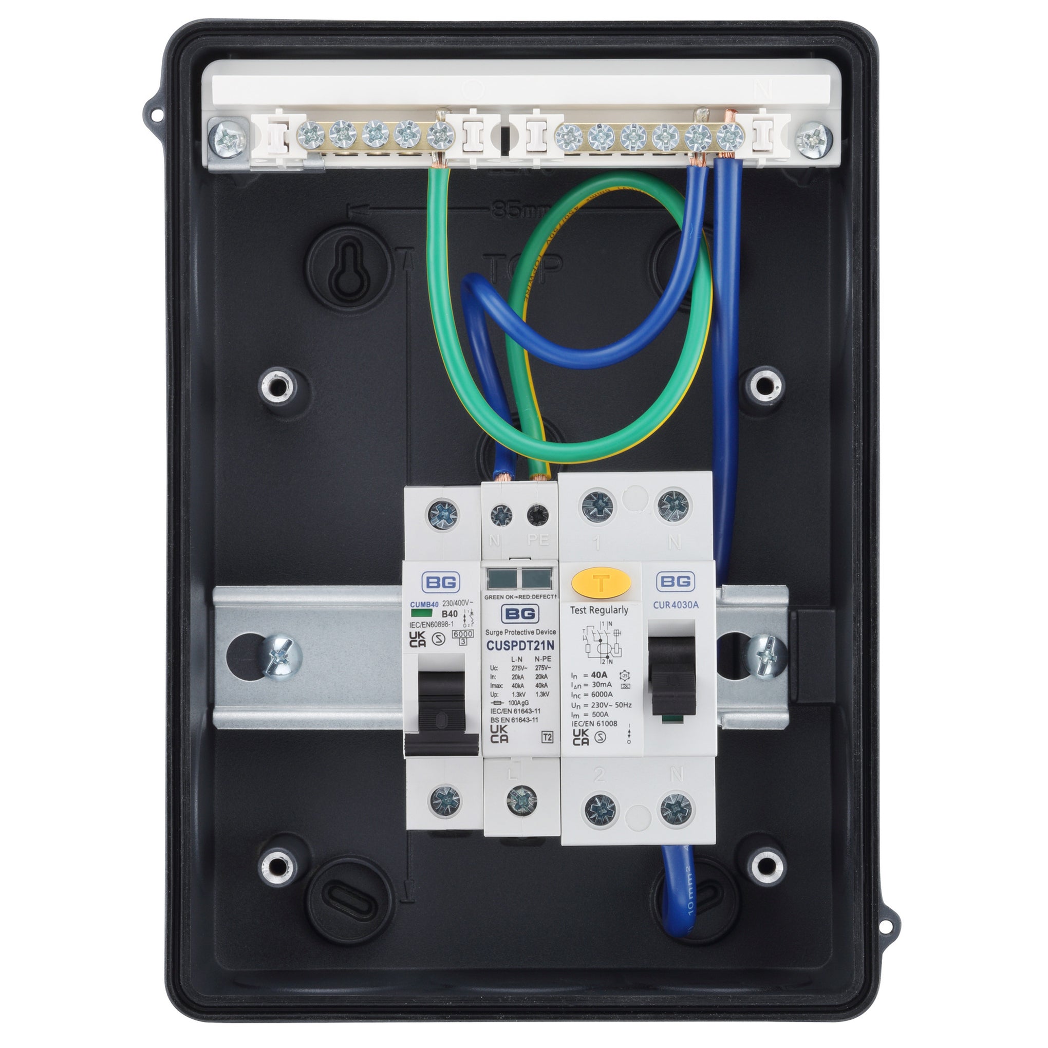 Sync Energy CFEV5A-01 5 Module EV Consumer Unit with 40A Type A RCD, 40A MCB and Type 2 SPD Grey IP65