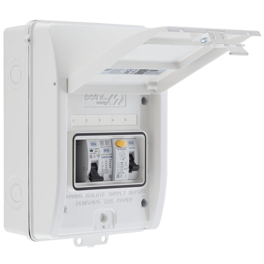 Sync Energy CFEV5AW-01 5 Module EV Consumer Unit with 40A Type A RCD, 40A MCB and Type 2 SPD White IP65