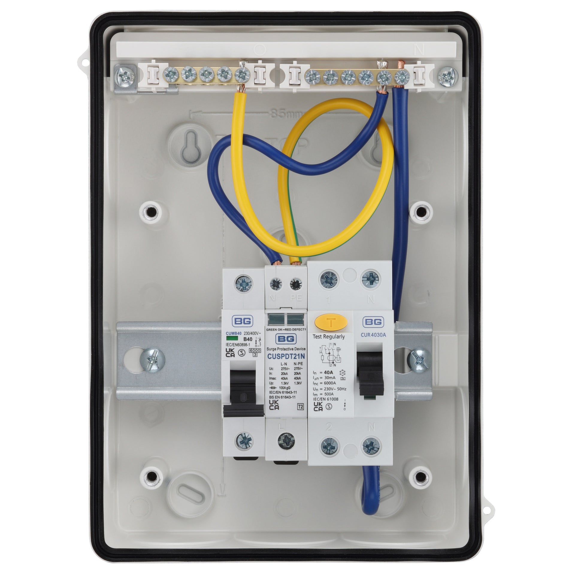 Sync Energy CFEV5AW-01 5 Module EV Consumer Unit with 40A Type A RCD, 40A MCB and Type 2 SPD White IP65