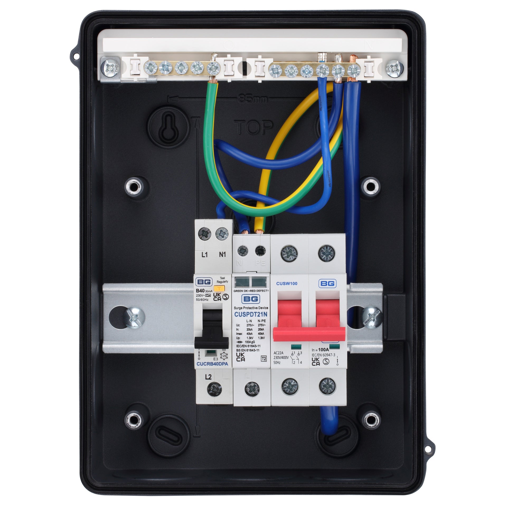 Sync Energy CFEV5RDA-01 5 Module EV Consumer Unit with 40A Type A RCBO, 40A MCB and Type 2 SPD Grey IP65