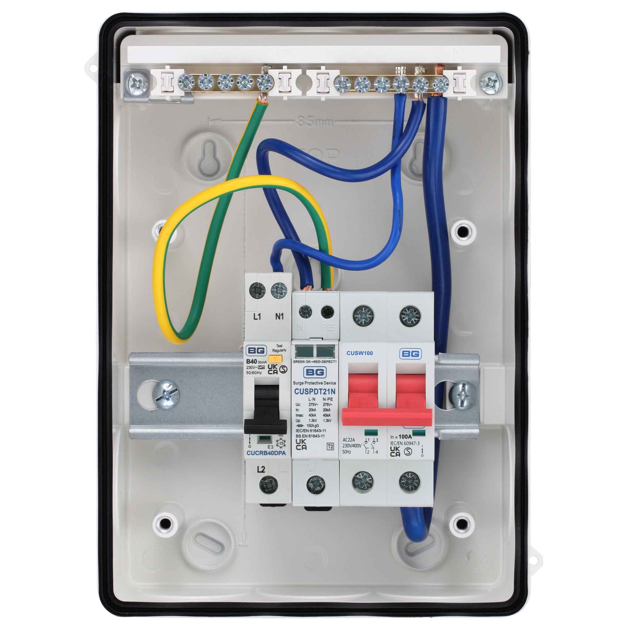 Sync Energy CFEV5RDAW-01 5 Module EV Consumer Unit with 40A Type A RCBO, 40A MCB and Type 2 SPD White IP65