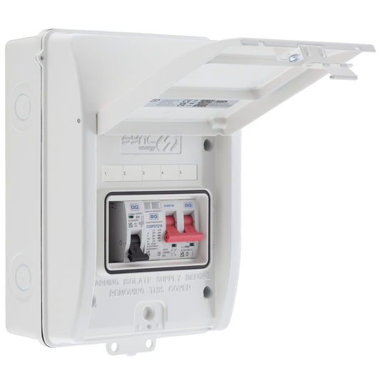Sync Energy CFEV6W-01 5 Module EV Consumer Unit with 100A Mains Switch, 40A MCB and Type 2 SPD White IP65