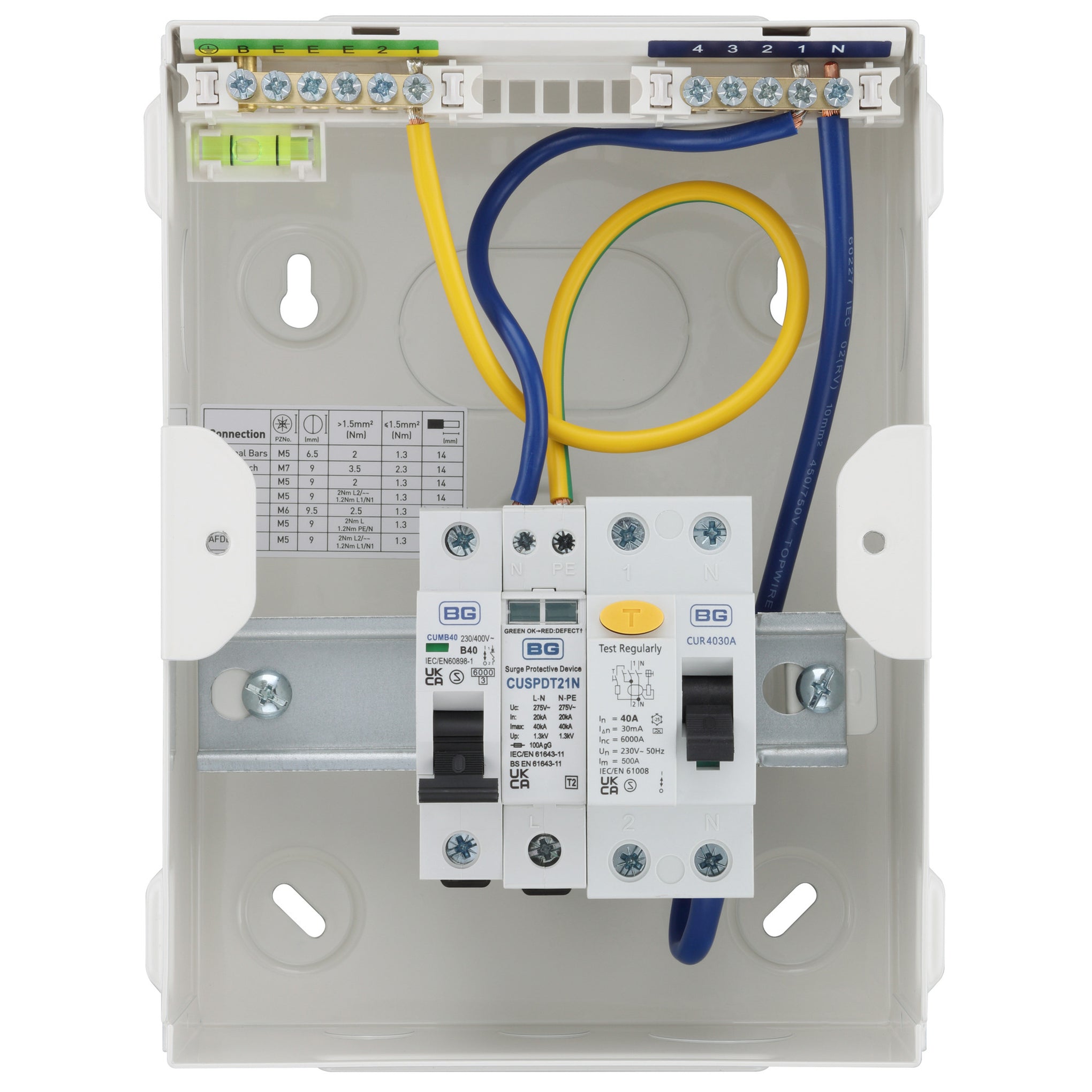 Sync Energy CFUEV5A-01 5 Module EV Consumer Unit with 40A Type A RCD, 40A MCB and Type 2 SPD White IP20