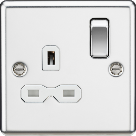 Knightsbridge CL7PCW 1 Gang 13A DP Switched Socket Polished Chrome White Insert