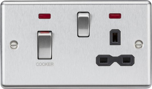 Knightsbridge CL83MNBC 2 Gang 45A DP Cooker Control Unit with Neon Brushed Chrome Black Insert