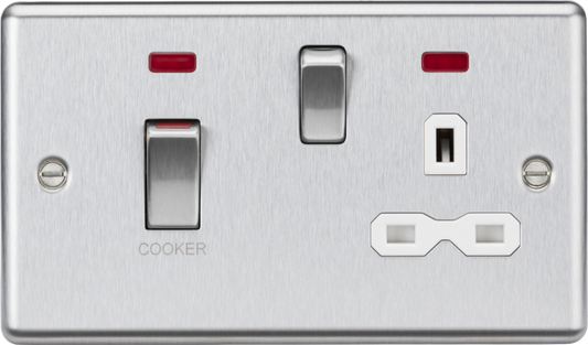 Knightsbridge CL83MNBCW 2 Gang 45A DP Cooker Control Unit with Neon Brushed Chrome White Insert