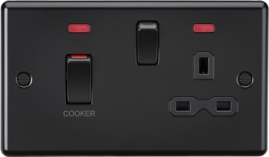 Knightsbridge CL83MNMBB 2 Gang 45A DP Cooker Control Unit with Neon Matt Black
