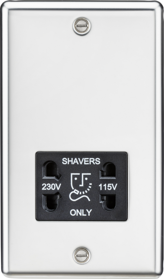 Knightsbridge CL89PC Dual Voltage 115/230V 20VA Shaver Socket Polished Chrome Black Insert