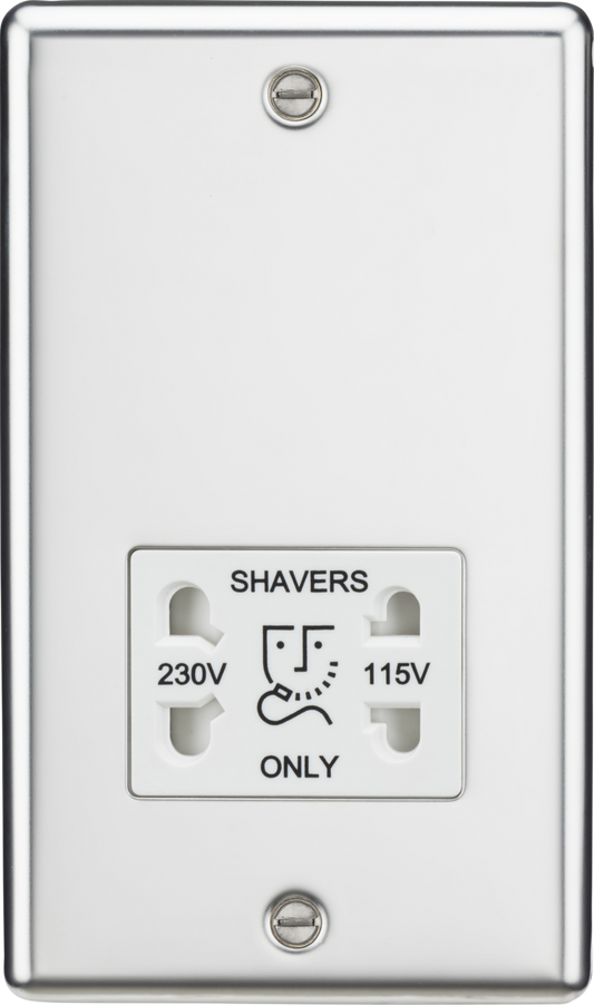 Knightsbridge CL89PCW Dual Voltage 115/230V 20VA Shaver Socket Polished Chrome White Insert