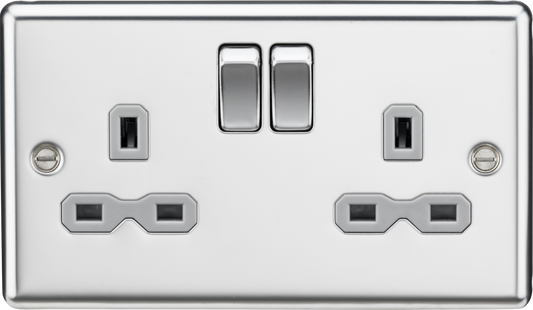 Knightsbridge CL9PCG 2 Gang 13A DP Switched Socket Polished Chrome Grey Insert