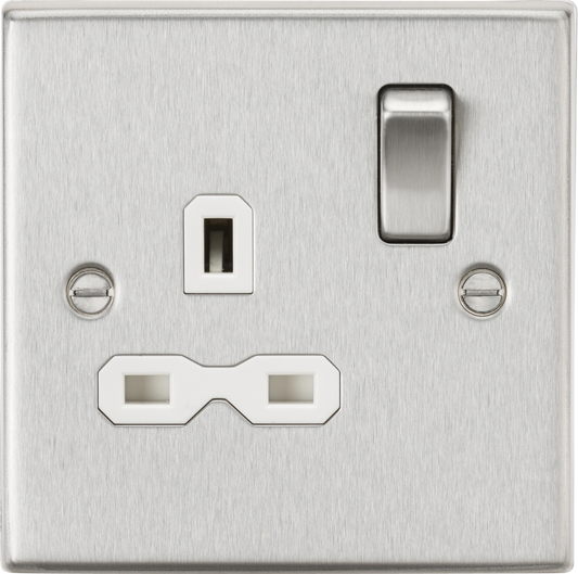 Knightsbridge CS7BCW 1 Gang 13A DP Switched Socket Brushed Chrome White Insert