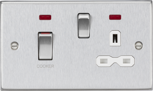 Knightsbridge CS83MNBCW 2 Gang 45A DP Cooker Control Unit with Neon Brushed Chrome White Insert