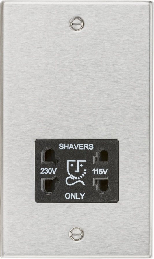 Knightsbridge CS89BC Dual Voltage 115/230V 20VA Shaver Socket Brushed Chrome Black Insert