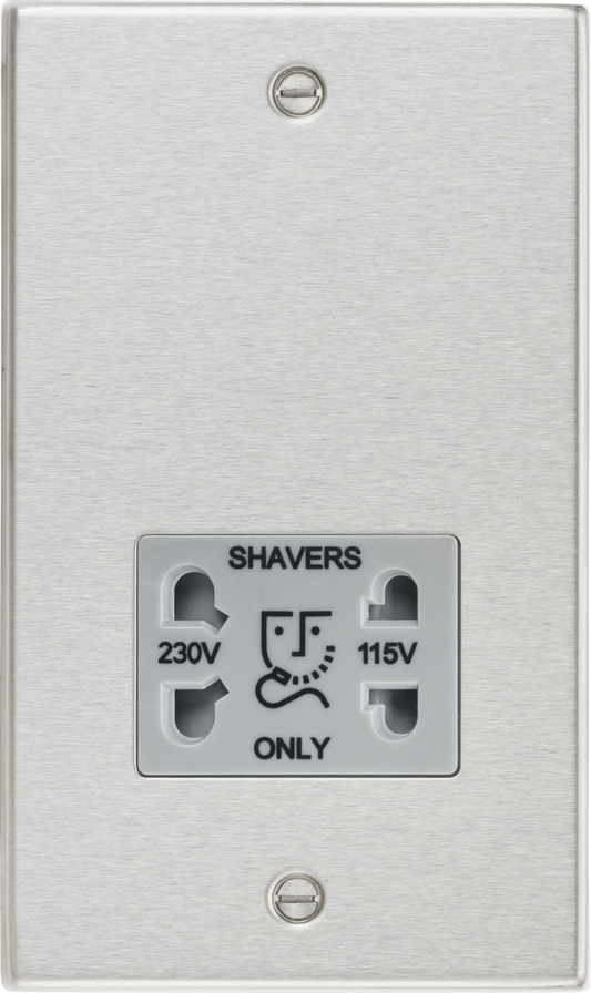 Knightsbridge CS89BCG Dual Voltage 115/230V 20VA Shaver Socket Brushed Chrome Grey Insert
