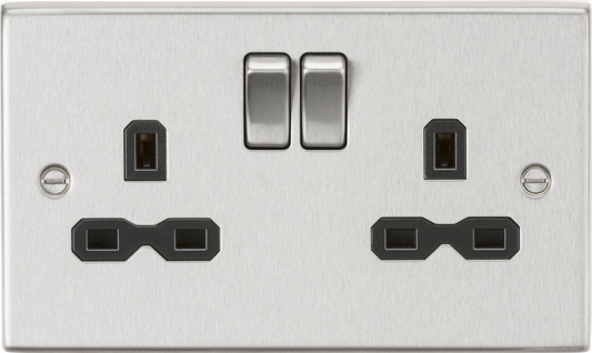Knightsbridge CS9BC 2 Gang 13A DP Switched Socket Brushed Chrome Black Insert