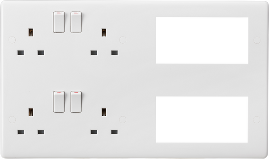 Knightsbridge CU298MM Large Multimedia Plate: 2 x 2 Gang Sockets and 8 Euro Outlets White Moulded