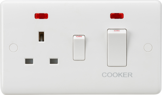 Knightsbridge CU8333NW 2 Gang 45A DP Cooker Control Unit with Neon and White Rockers White Moulded