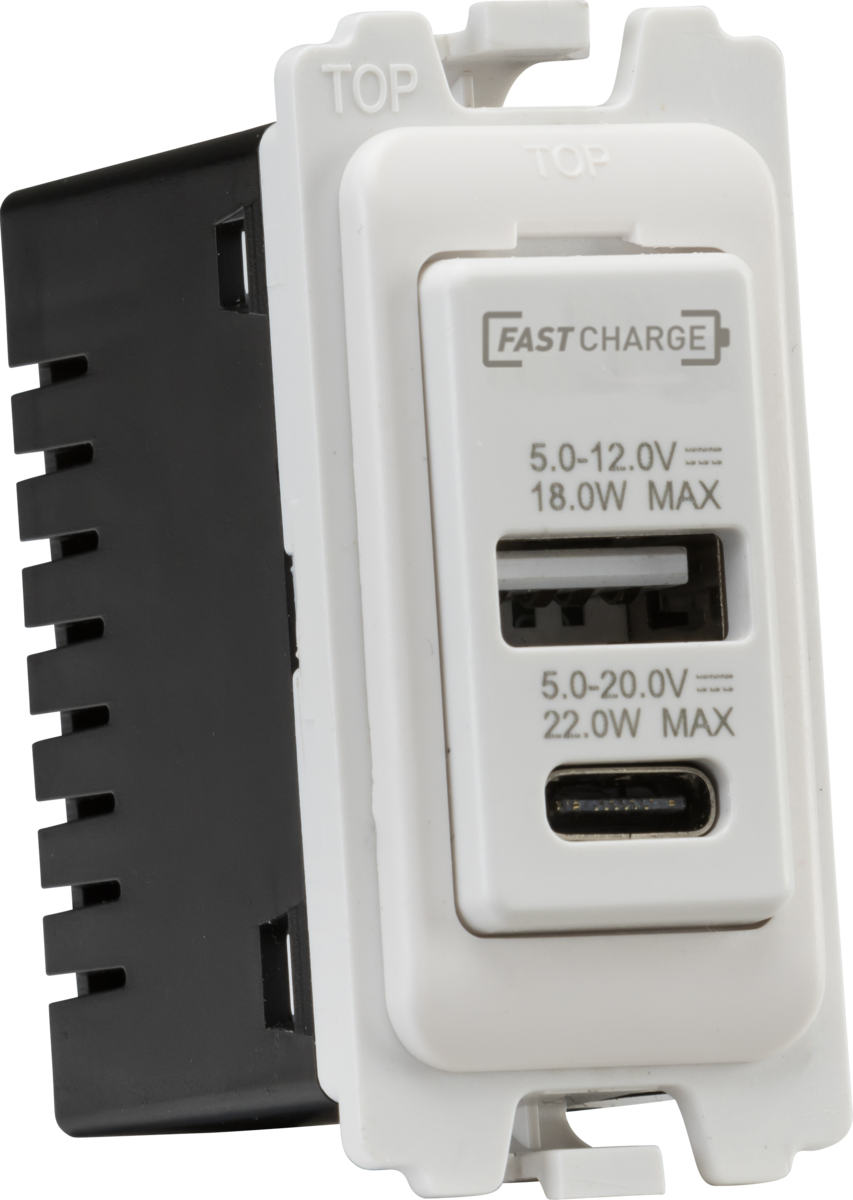 Knightsbridge CUGMUSB Type A + C 1.1A (20VDC) Fastcharge Grid Module White Moulded
