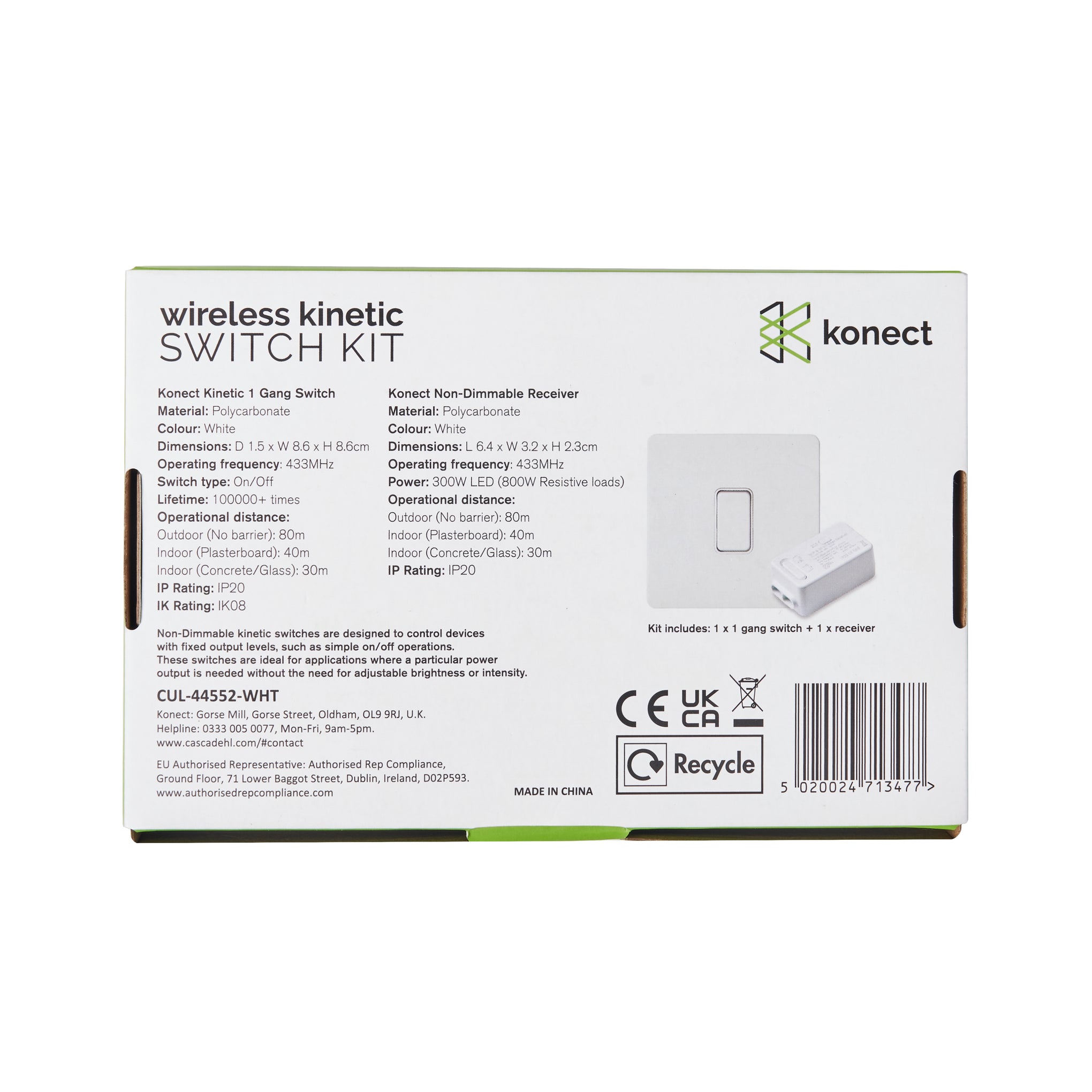 Forum CUL-44552 Kinetic Switch Kit inc 1x 1 Gang Switch and 1x Receiver White