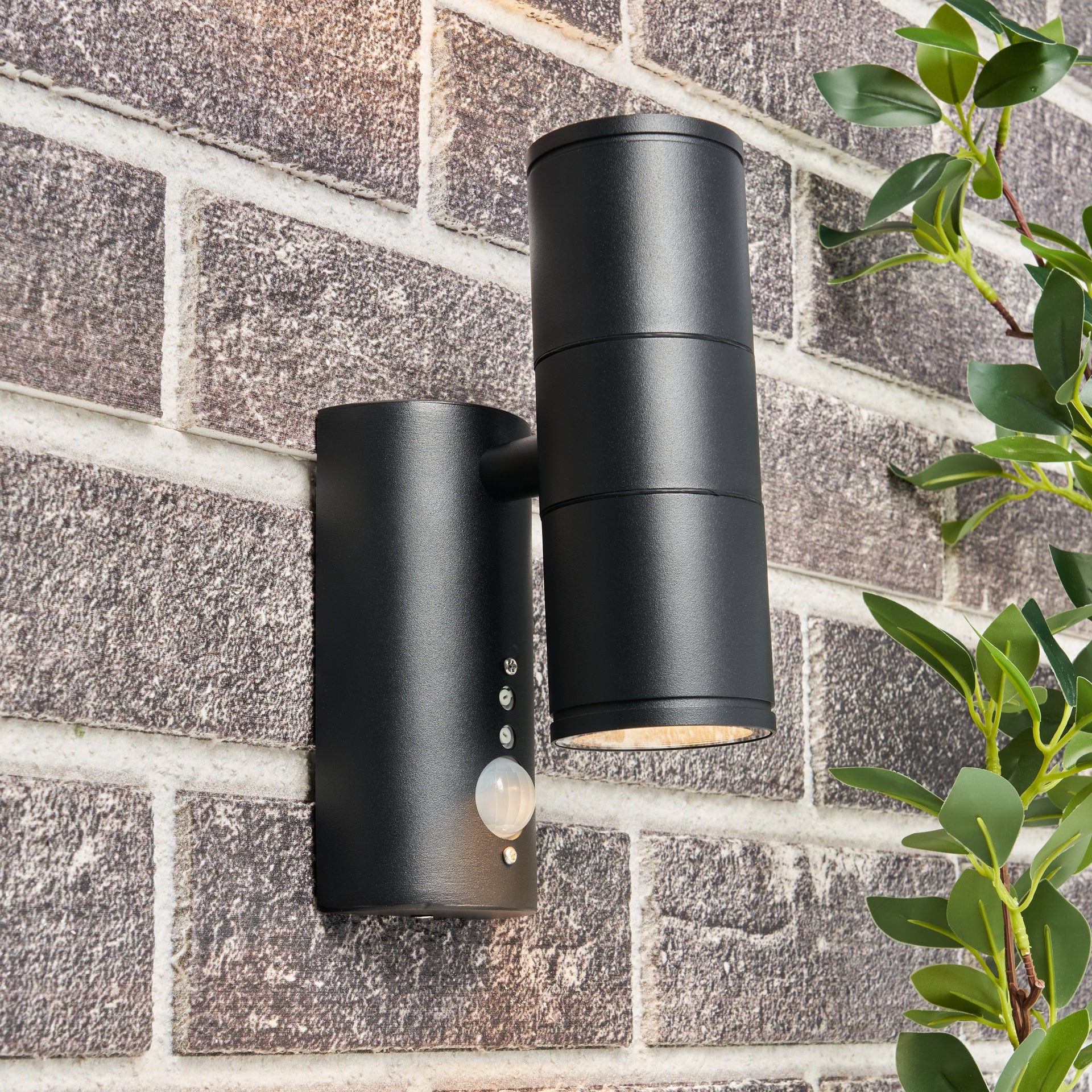 Forum CZ-29319-BLK Islay 2 x GU10 Up / Down Wall Light with PIR IP44 Black