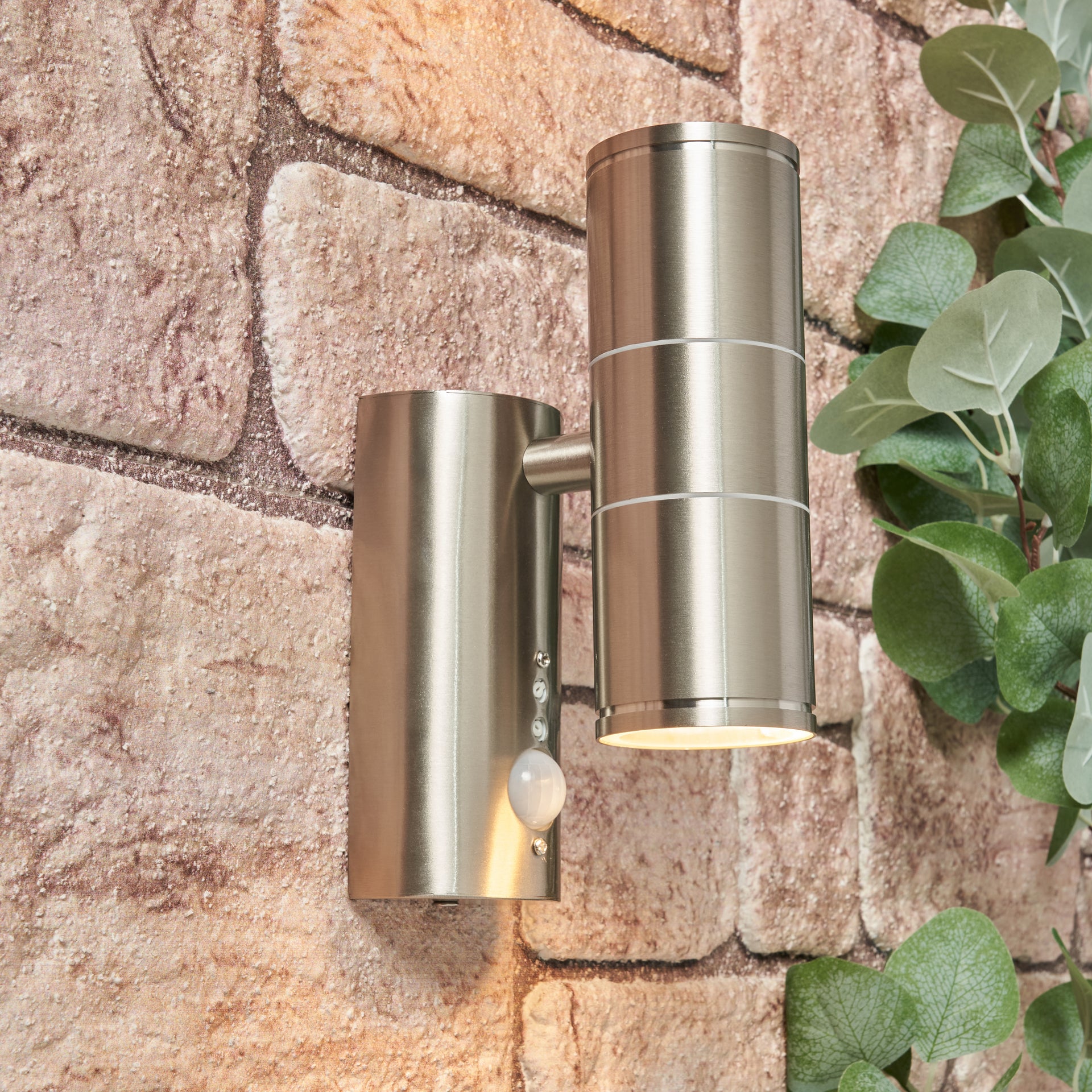 Forum CZ-29319-SST Islay 2 x GU10 Up / Down Wall Light with PIR IP44 Stainless Steel