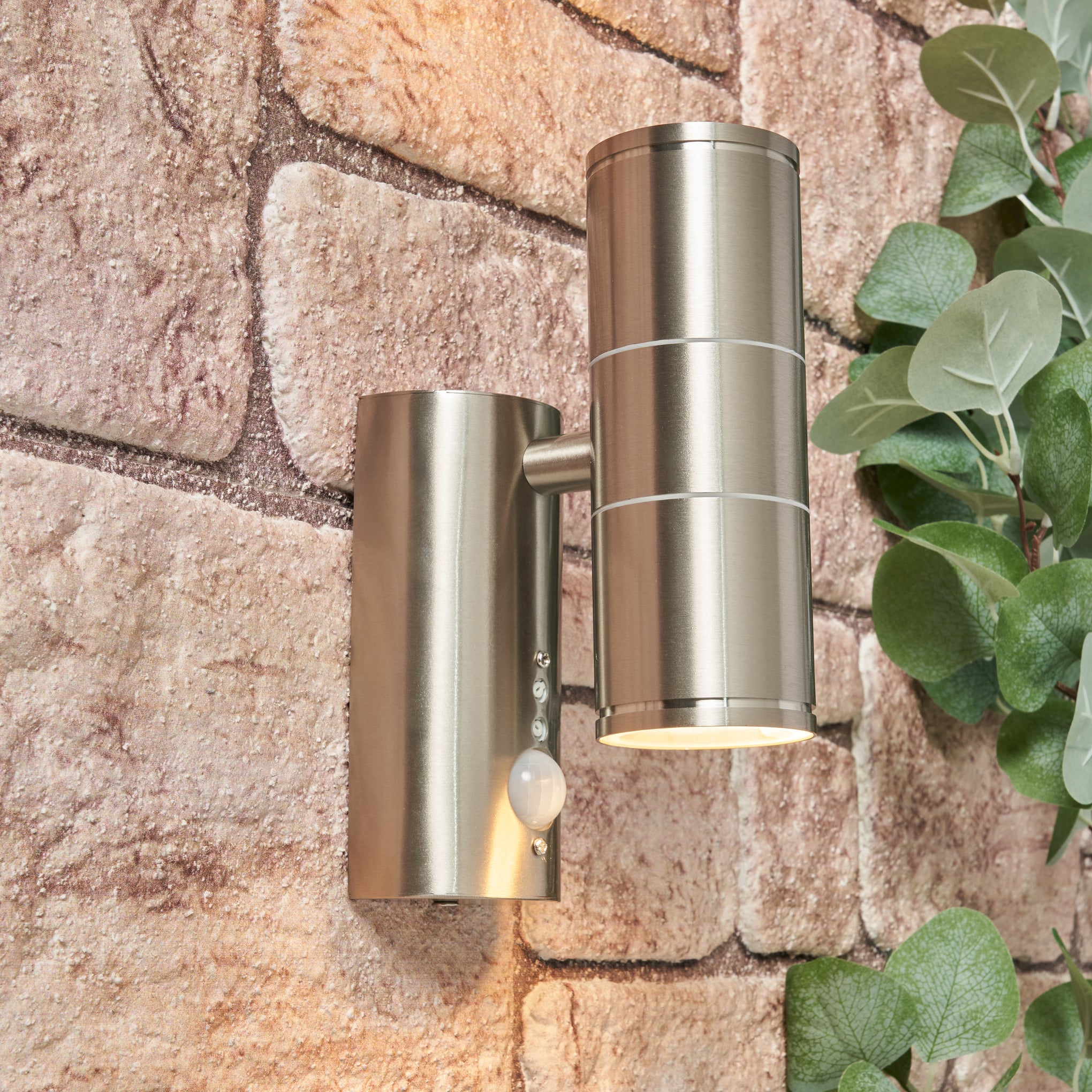 Forum CZ-29319-SST Islay 2 x GU10 Up / Down Wall Light with PIR IP44 Stainless Steel