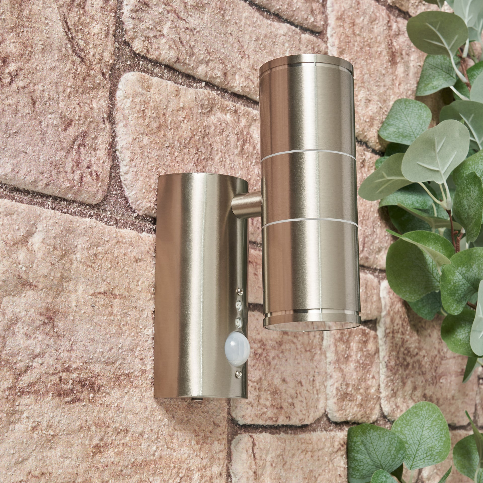 Forum CZ-29319-SST Islay 2 x GU10 Up / Down Wall Light with PIR IP44 Stainless Steel