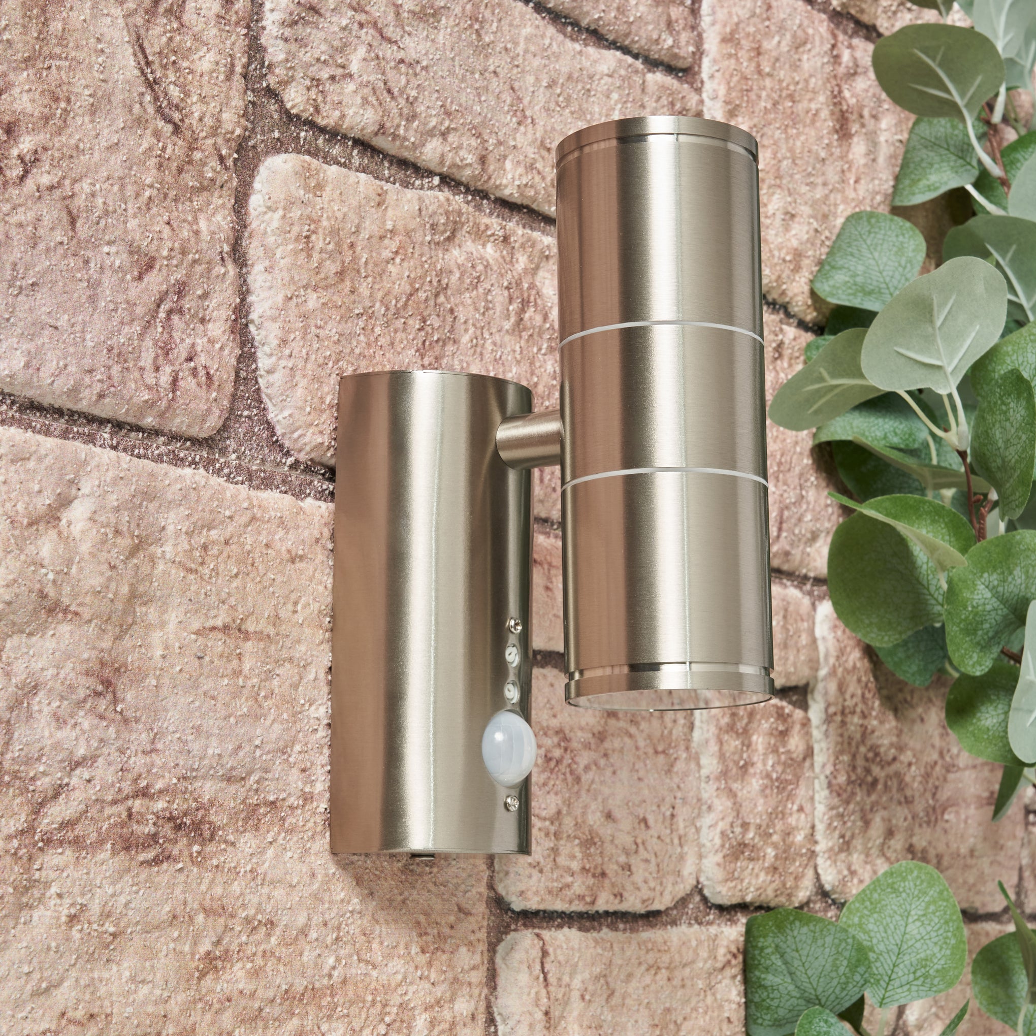 Forum CZ-29319-SST Islay 2 x GU10 Up / Down Wall Light with PIR IP44 Stainless Steel