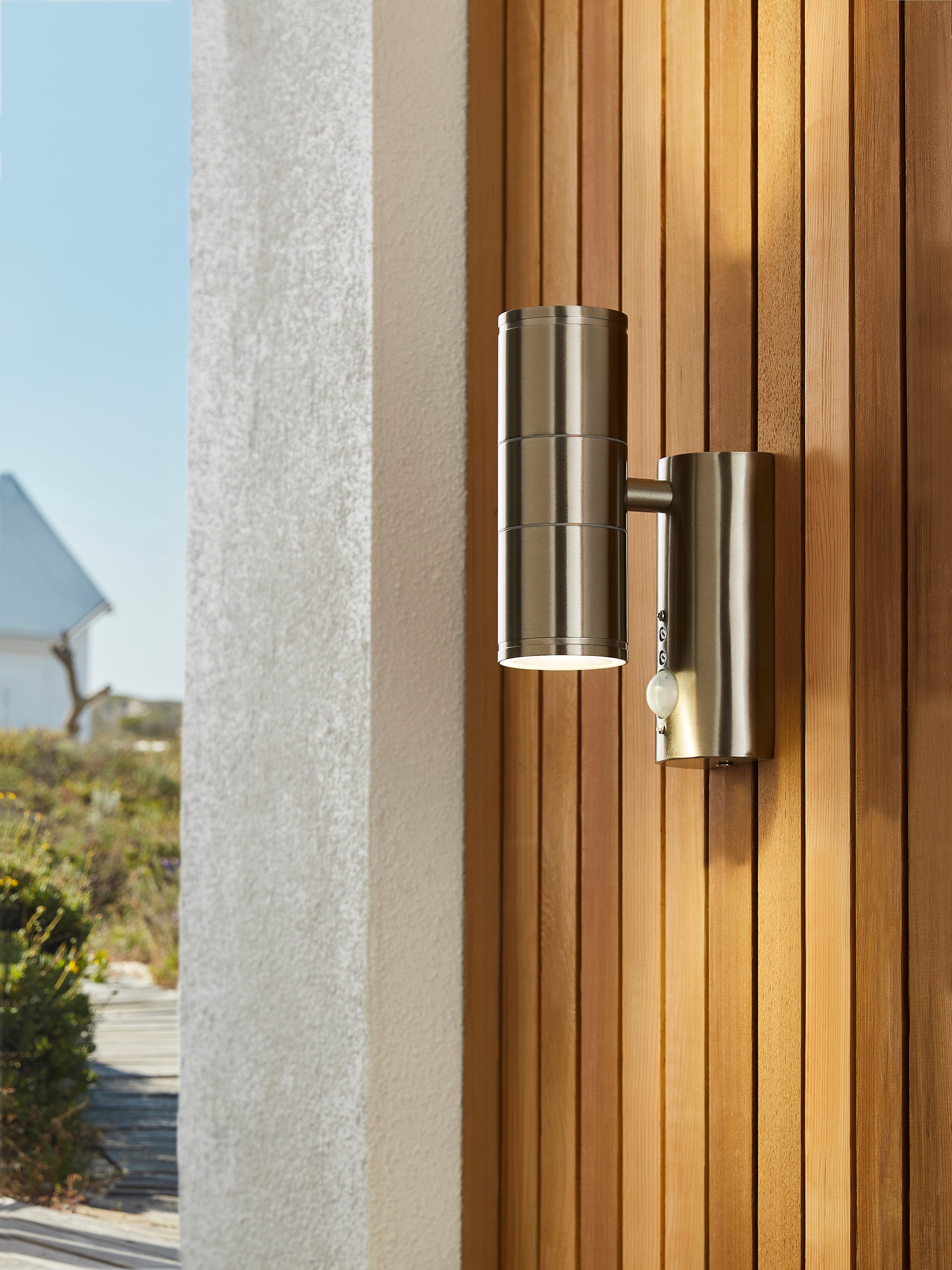 Forum CZ-29319-SST Islay 2 x GU10 Up / Down Wall Light with PIR IP44 Stainless Steel