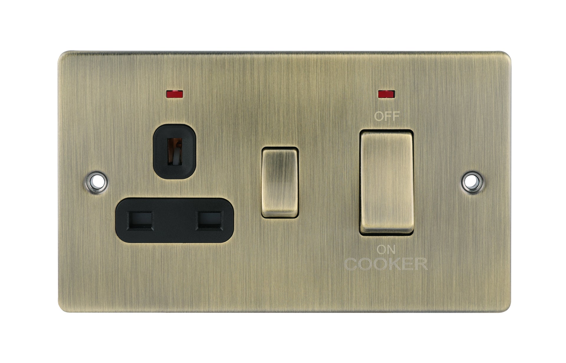 Niglon D-CC45DPN-ABM 2 Gang 45A DP Cooker Control Unit with Neon Antique Brass