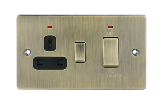 Niglon D-CC45DPN-ABM 2 Gang 45A DP Cooker Control Unit with Neon Antique Brass