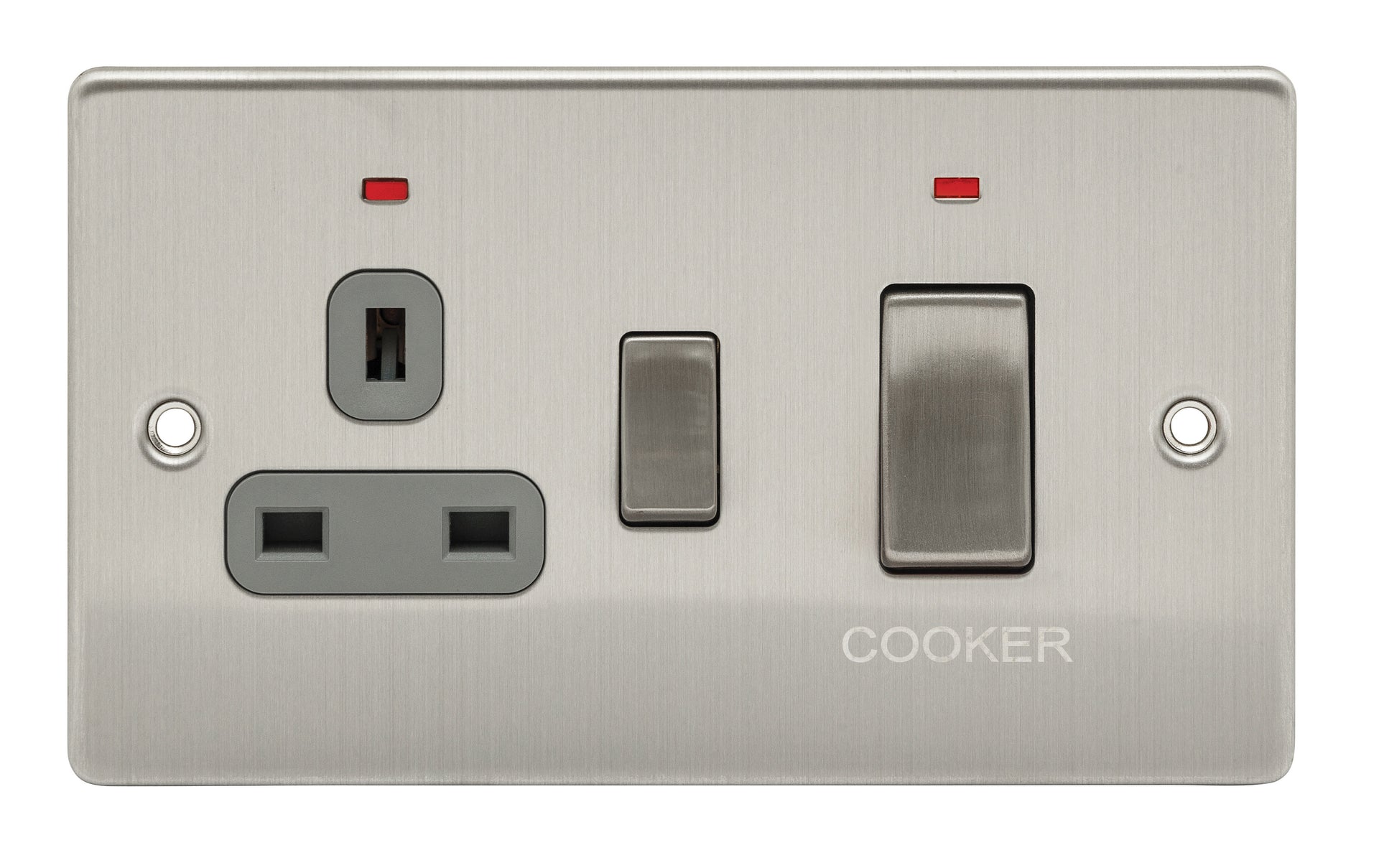 Niglon D-CC45DPN-BCM 2 Gang 45A DP Cooker Control Unit with Neon Brushed Chrome Grey Insert